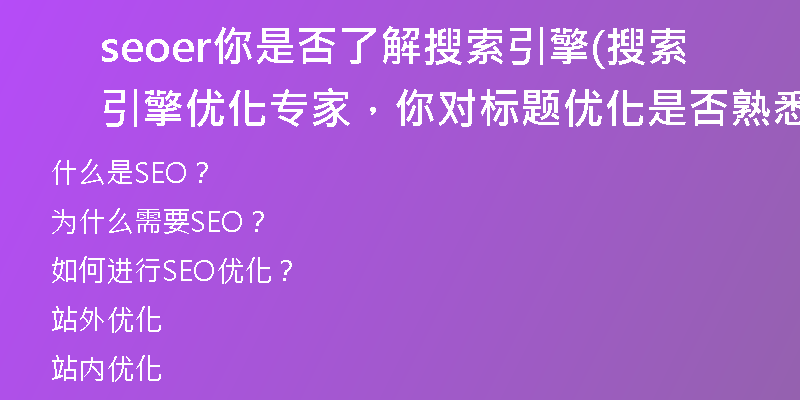seoer你是否了解搜索引擎(搜索引擎優(yōu)化專家，你對標題優(yōu)化是否熟悉？)