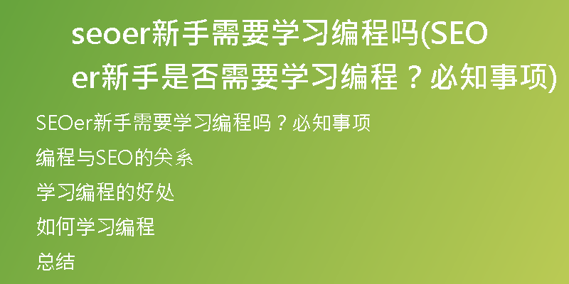 seoer新手需要學(xué)習(xí)編程嗎(SEOer新手是否需要學(xué)習(xí)編程？必知事項)