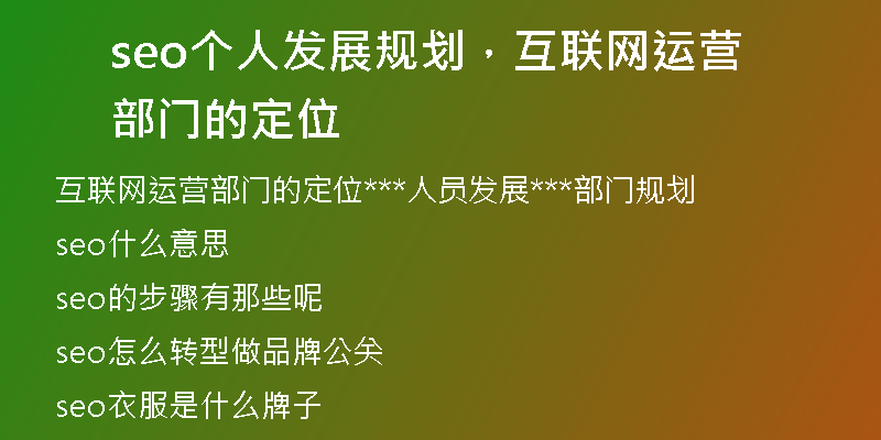 seo個人發(fā)展規(guī)劃，互聯(lián)網(wǎng)運營部門的定位