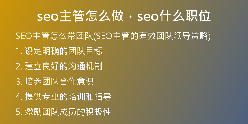 seo主管怎么做，seo什么職位