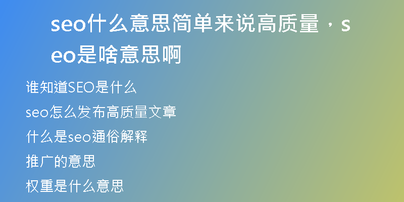 seo什么意思簡單來說高質(zhì)量，seo是啥意思啊