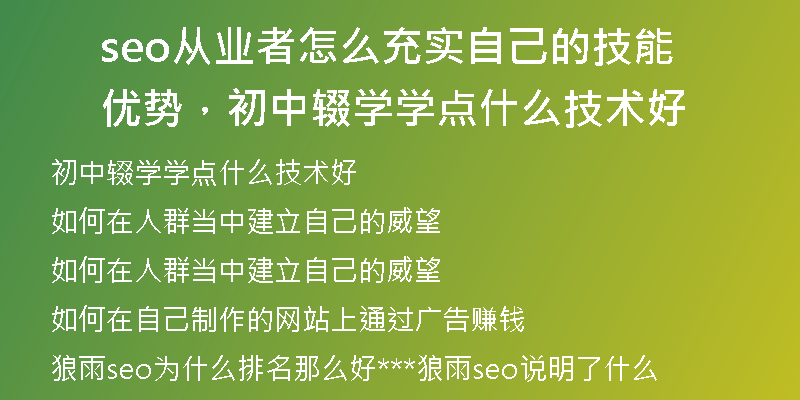 seo從業(yè)者怎么充實(shí)自己的技能優(yōu)勢，初中輟學(xué)學(xué)點(diǎn)什么技術(shù)好