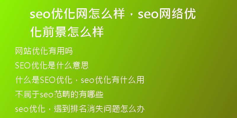 seo優(yōu)化網(wǎng)怎么樣，seo網(wǎng)絡(luò)優(yōu)化前景怎么樣
