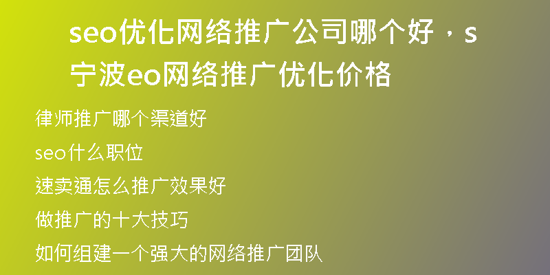 seo優(yōu)化網(wǎng)絡(luò)推廣公司哪個(gè)好，寧波seo網(wǎng)絡(luò)推廣優(yōu)化價(jià)格