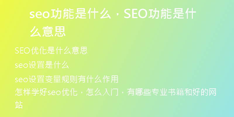 seo功能是什么，SEO功能是什么意思