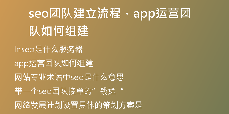 seo團(tuán)隊(duì)建立流程，app運(yùn)營(yíng)團(tuán)隊(duì)如何組建