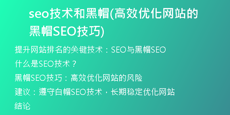 seo技術(shù)和黑帽(高效優(yōu)化網(wǎng)站的黑帽SEO技巧)