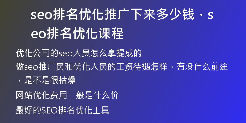 seo排名優(yōu)化推廣下來多少錢，seo排名優(yōu)化課程