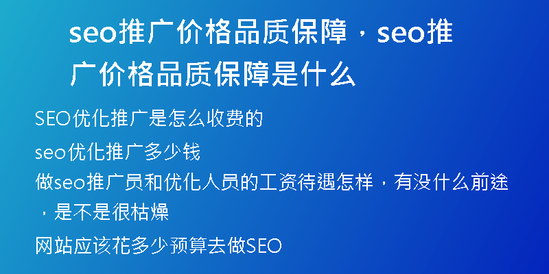 seo推廣價(jià)格品質(zhì)保障，seo推廣價(jià)格品質(zhì)保障是什么