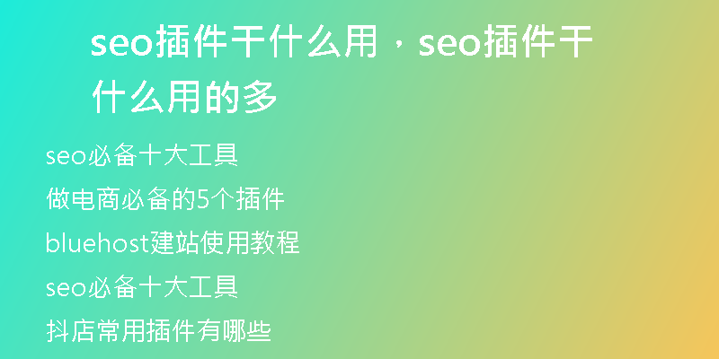 seo插件干什么用，seo插件干什么用的多