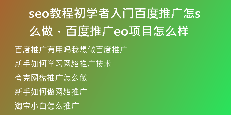 seo教程初學者入門百度推廣怎么做，百度推廣seo項目怎么樣