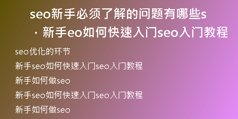 seo新手必須了解的問題有哪些,新手seo如何快速入門seo入門教程