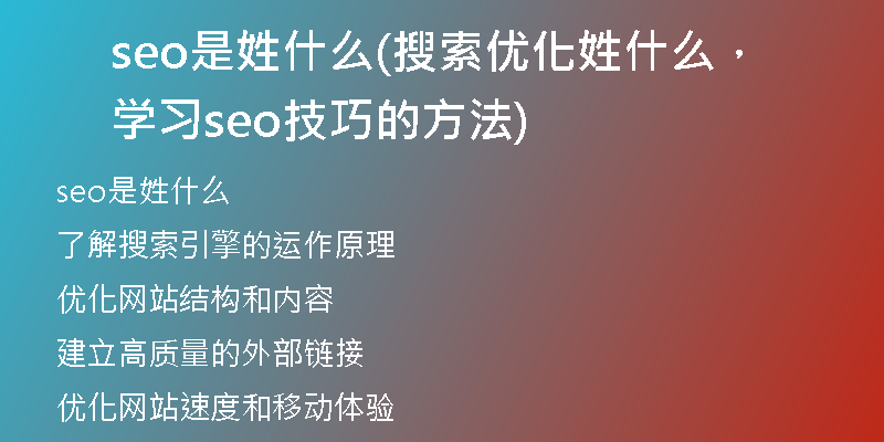 seo是姓什么(搜索優(yōu)化姓什么，學(xué)習(xí)seo技巧的方法)