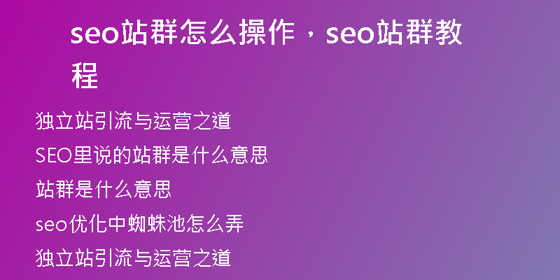seo站群怎么操作，seo站群教程