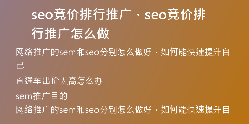 seo競價排行推廣，seo競價排行推廣怎么做