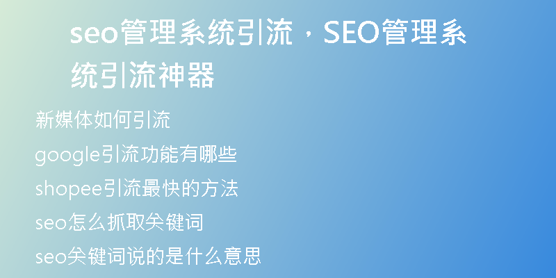 seo管理系統(tǒng)引流，SEO管理系統(tǒng)引流神器