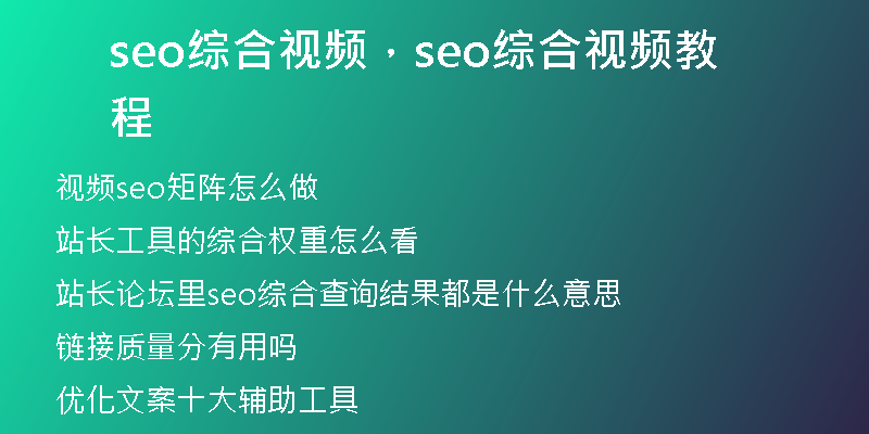 seo綜合視頻，seo綜合視頻教程