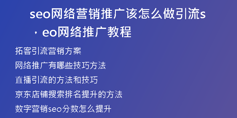 seo網(wǎng)絡(luò)營銷推廣該怎么做引流，seo網(wǎng)絡(luò)推廣教程