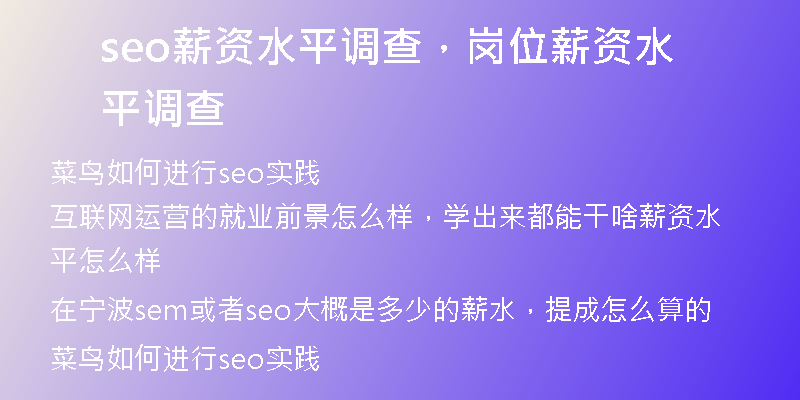 seo薪資水平調(diào)查，崗位薪資水平調(diào)查