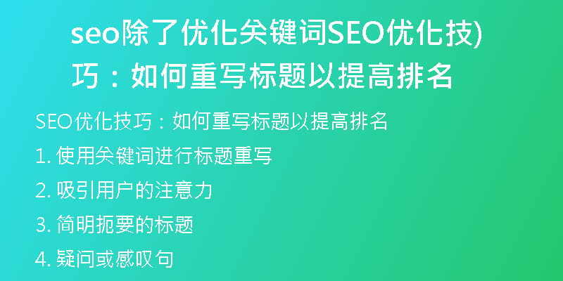 seo除了優(yōu)化關(guān)鍵詞SEO優(yōu)化技巧:如何重寫標題以提高排名)