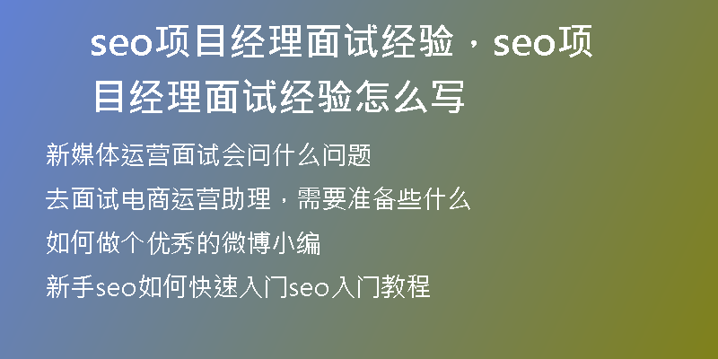 seo項(xiàng)目經(jīng)理面試經(jīng)驗(yàn)，seo項(xiàng)目經(jīng)理面試經(jīng)驗(yàn)怎么寫