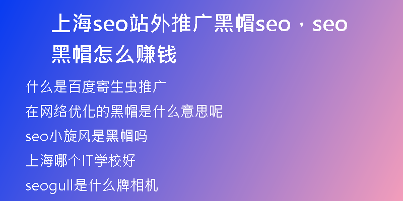 上海seo站外推廣黑帽seo，seo黑帽怎么賺錢