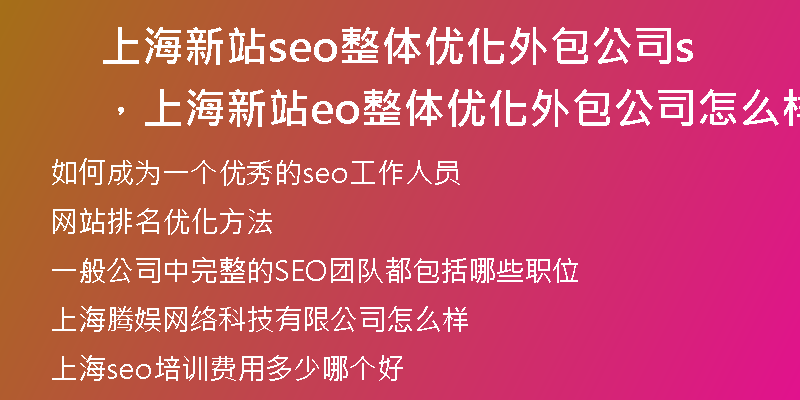 上海新站seo整體優(yōu)化外包公司，上海新站seo整體優(yōu)化外包公司怎么樣