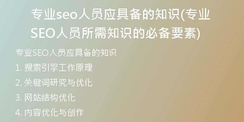 專業(yè)seo人員應具備的知識(專業(yè)SEO人員所需知識的必備要素)